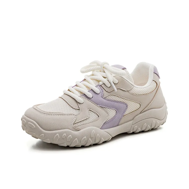 HUANQIU Cushioning, Abrasion Resistant, Height Increasing Low Top Casual Shoes Women's Beige Purple-1