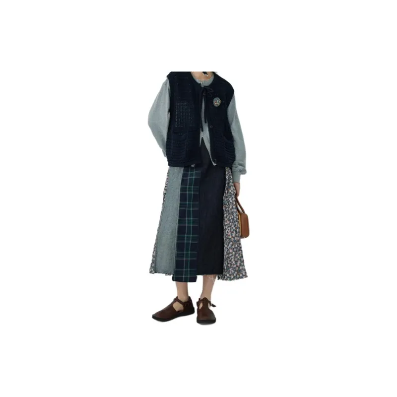 XIANSINIAO Denim Long Skirt Women's-0