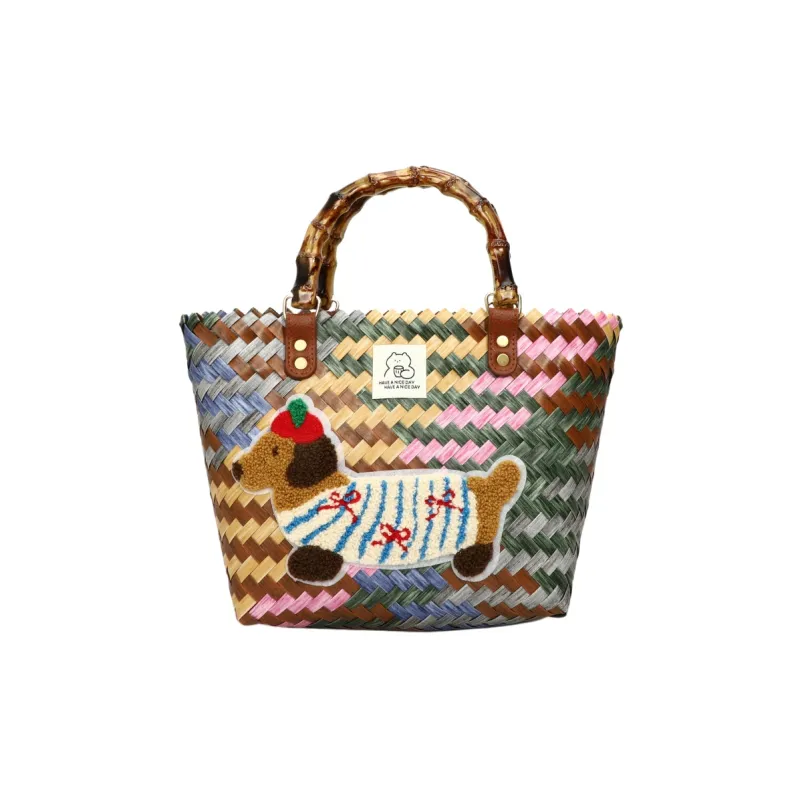 BAODIDAISHU Woven Handheld Basket Bag One Shoulder Handbag Regular Women's Multicolor-0