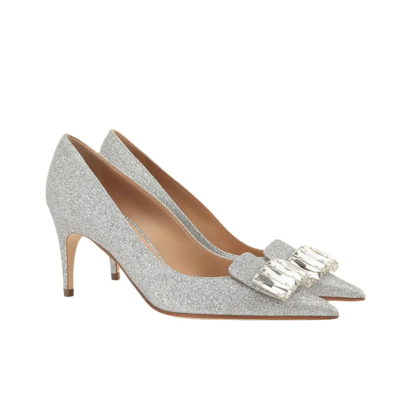SERGIO ROSSI Sr1 Slim Heel High Heels 7.5cm Women's Silver-2