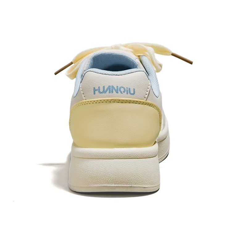 HUANQIU Slip Resistant, Lightweight, And Breathable Low Top Skateboard Shoes Women's Yellow Blue-3