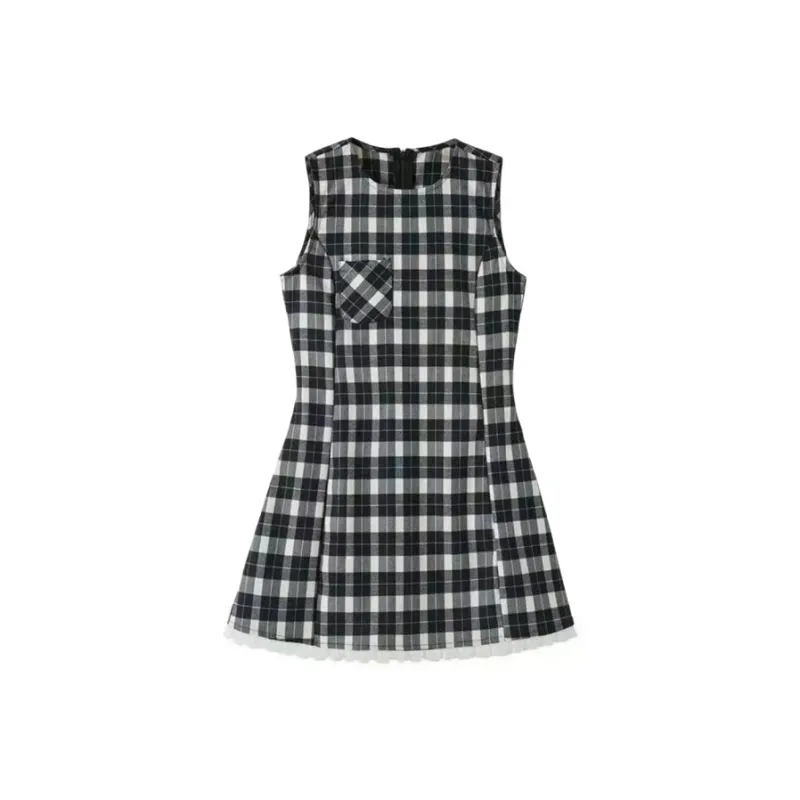 YGPRW Sleeveless Dresses Women's Plaid-0