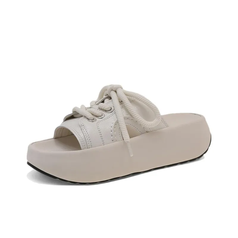 Y6T Slide Slippers Women's White, Beige-0