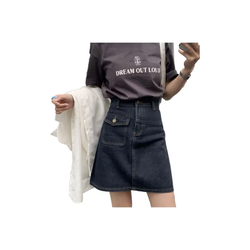 Ordifen Denim Short Skirts Women's Blue Gray-0