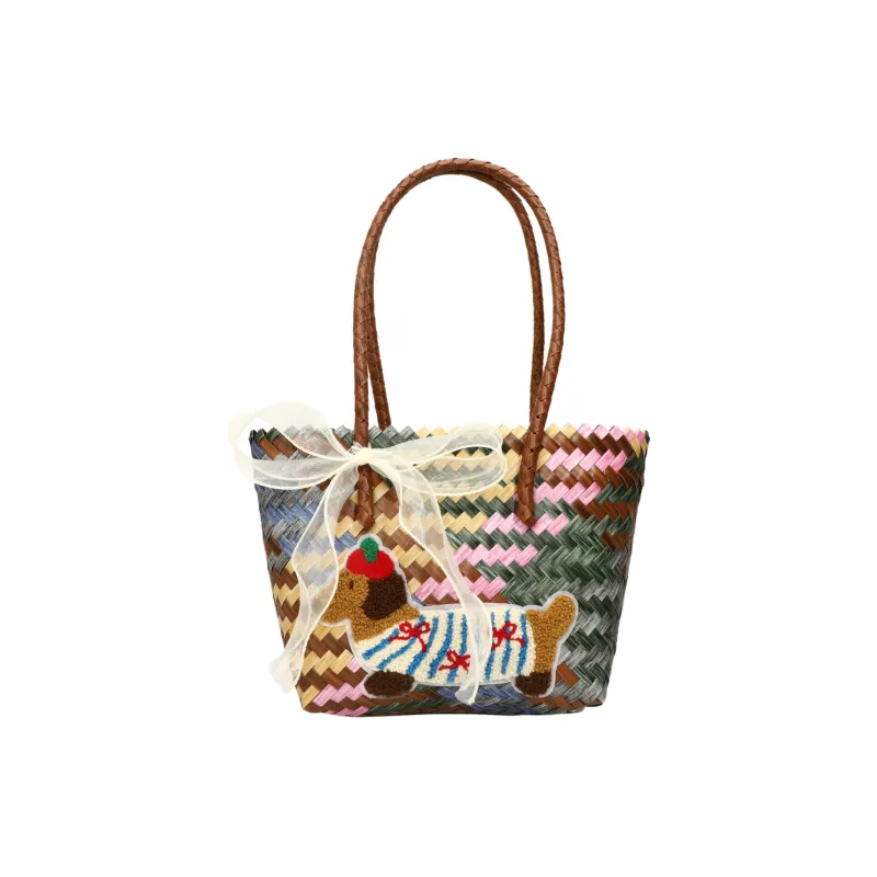BAODIDAISHU Woven Handheld Basket Bag One Shoulder Handbag Regular Women's Multicolor-11