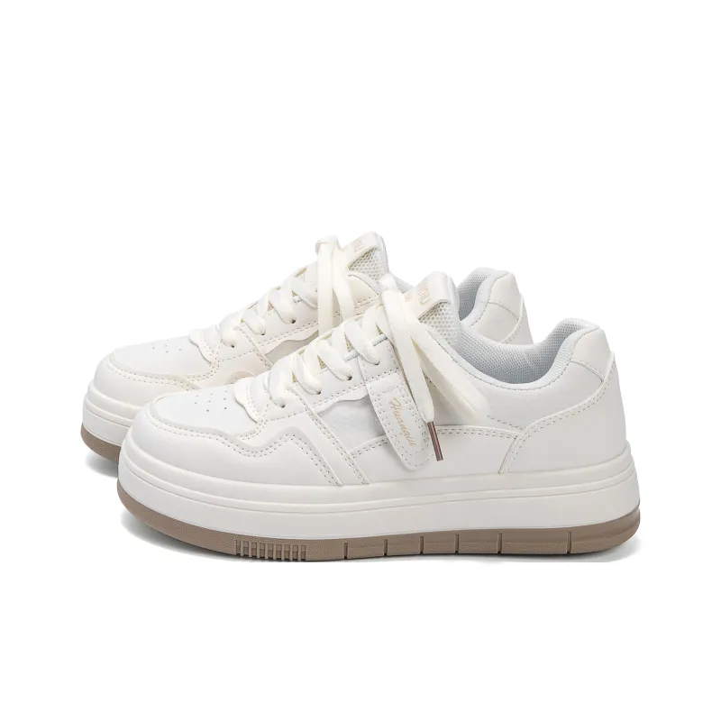 HUANQIU Coverage Lightweight Height Increasing Low Top Skateboard Shoes Women's Beige Khaki-1
