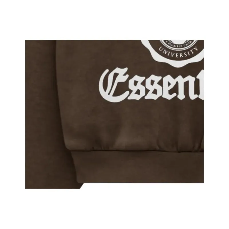 Fear Of God Essentials Women's Heavy Fleece Cropped V Neck Hoodie Brown-2