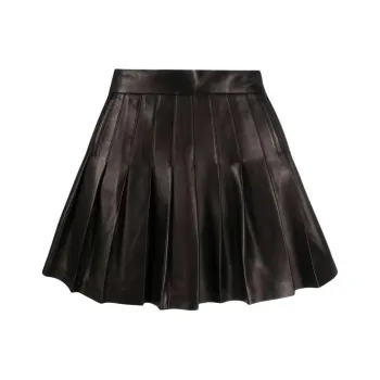 BALMAIN Pleated Leather Miniskirt