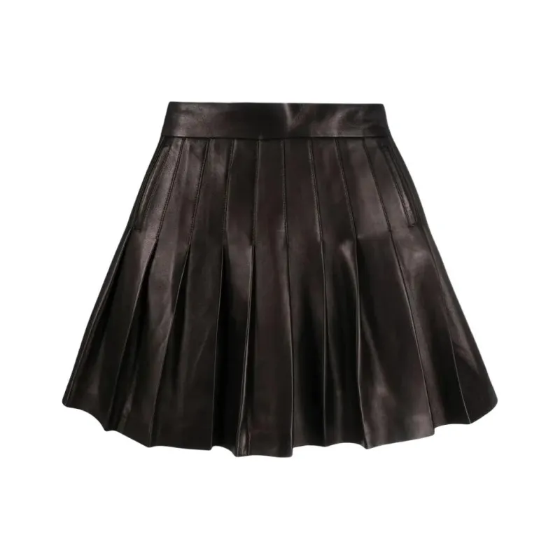 BALMAIN Pleated Leather Miniskirt-0
