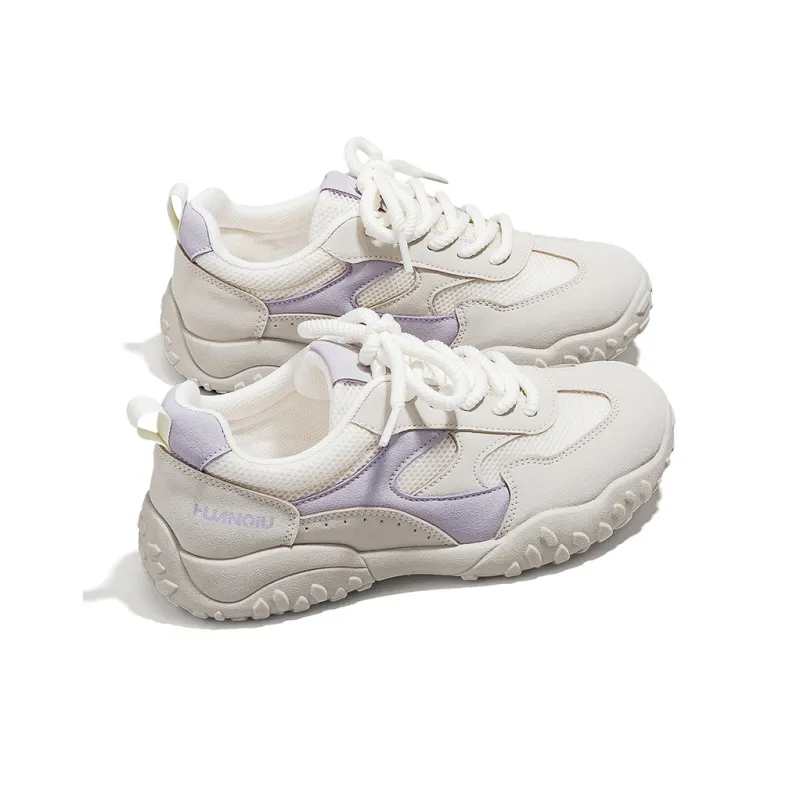 HUANQIU Anti Slip And Wear Resistant Height Increasing Low Top Casual Shoes Women's Beige Purple-3