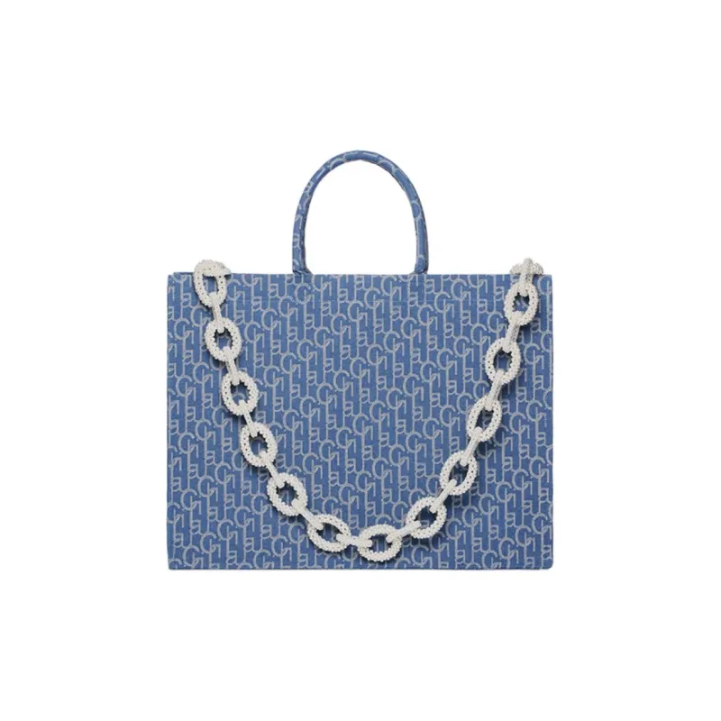 Laurence & Chico Pearl Chain Tote Bag Shopping Bag Shoulder Bag Handbag Regular Women's Dark Blue/Light Blue-1