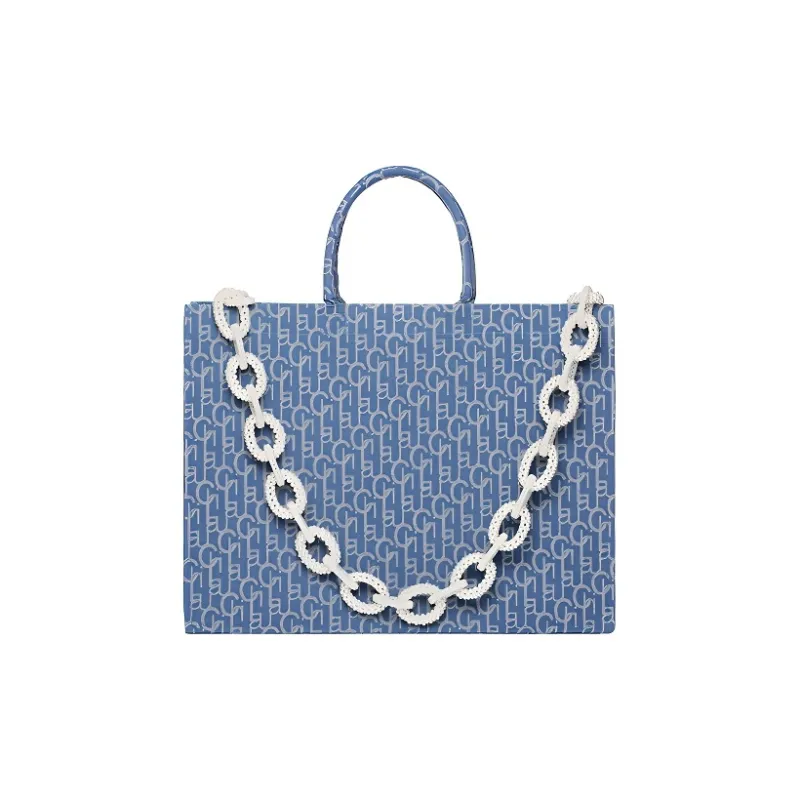 Laurence & Chico Pearl Chain Tote Bag Shopping Bag Shoulder Bag Handbag Regular Women's Dark Blue/Light Blue-0