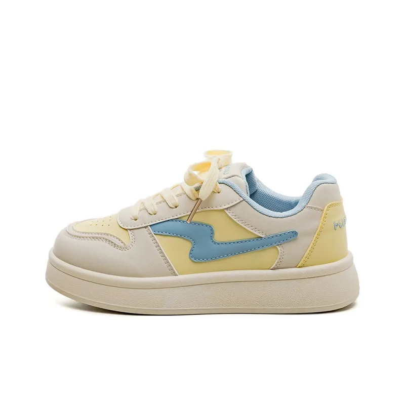 HUANQIU Abrasion Resistant, Lightweight, And Breathable Low Top Skateboard Shoes Women's Yellow Blue-0
