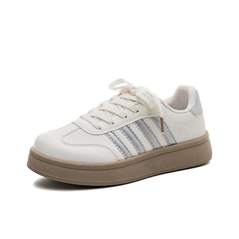 HUANQIU Slip Resistant, Abrasion Resistant, Lightweight Low Top Skateboard Shoes Women's Beige Silver-1