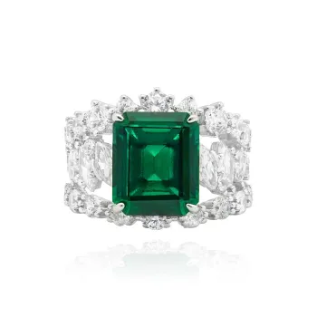 FUNNXI Cultivated Emerald Artificial Gemstone Rings Women's