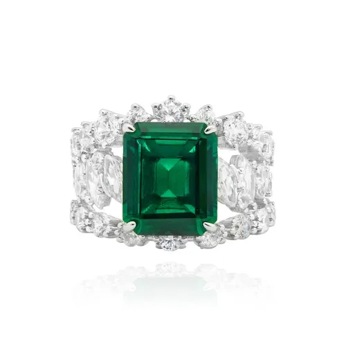 FUNNXI Cultivated Emerald Artificial Gemstone Rings Women's