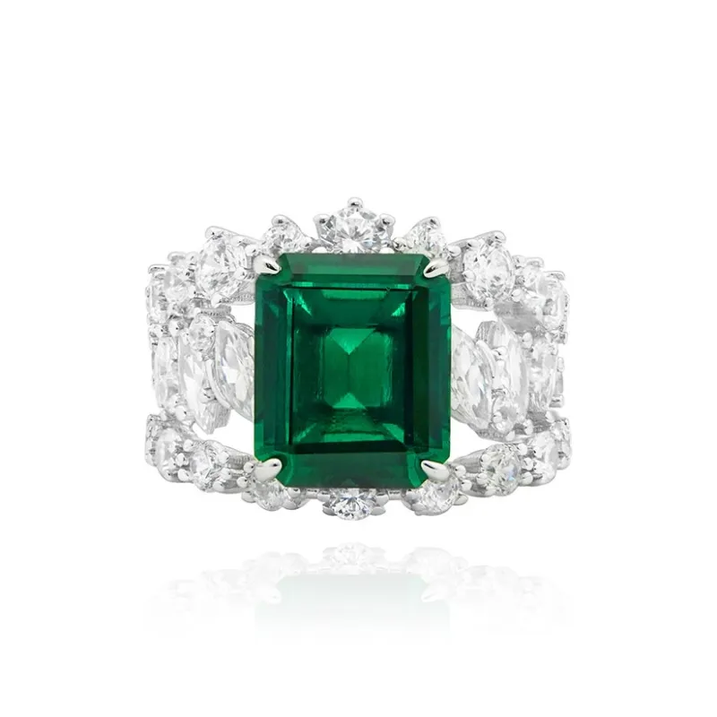 FUNNXI Cultivated Emerald Artificial Gemstone Rings Women's-0