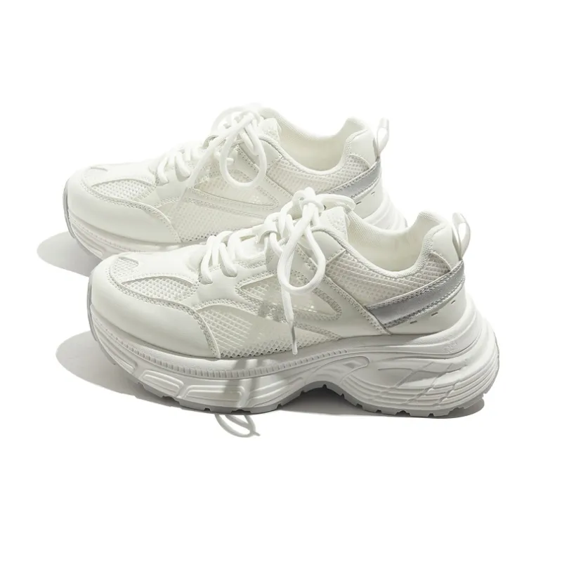 BEIER Breathable And Wear resistant Low Top Chunky Sneakers Women's White Gray-1