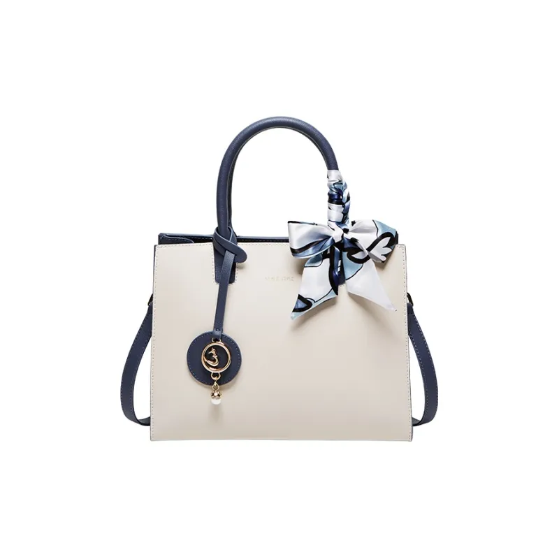Narandu Cow Leather Shoulder Bag, Crossbody Bag, Handbag Regular Women's Ecru & Blue-0