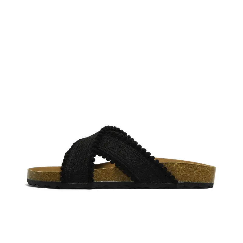 HUANQIU Slip Resistant Abrasion Resistant Slide Slippers Women's Black-0