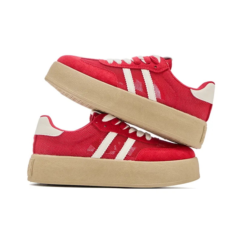 La Chapelle Anti Slip Wear Resistant Low Top Skateboard Shoes Women's Red-3