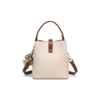 EBLAN Split Cow Leather With Synthetic Leather Bucket Bag, Shoulder Bag, Crossbody Bag, Handbag Women's Ecru