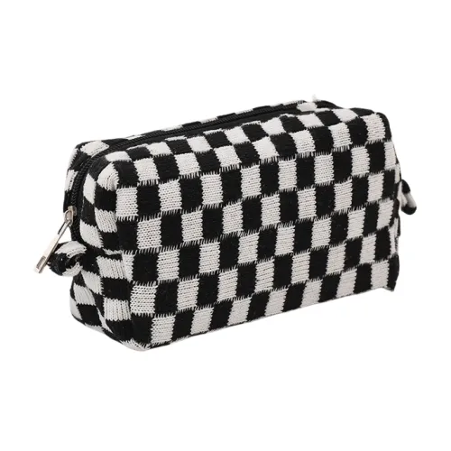 QEEDNS Ins Checkerboard Knitted Bag Color Block Yarns Plaid Large Capacity Makeup Bags