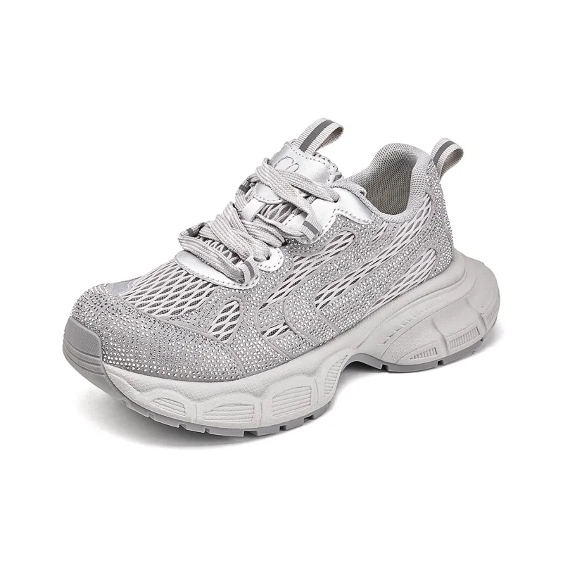 La Chapelle Abrasion Resistant, Breathable, Lightweight, Height Increasing Low Top Chunky Sneakers Women's Silver-1