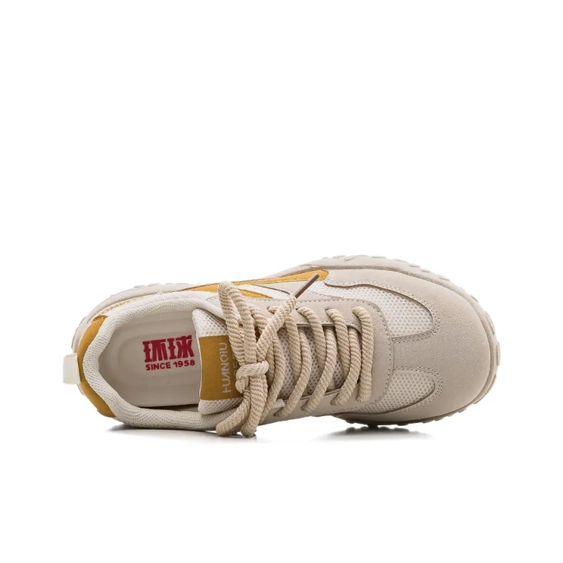 HUANQIU Slip Resistant, Breathable, Height Increasing Low Top Casual Shoes Women's Khaki-2