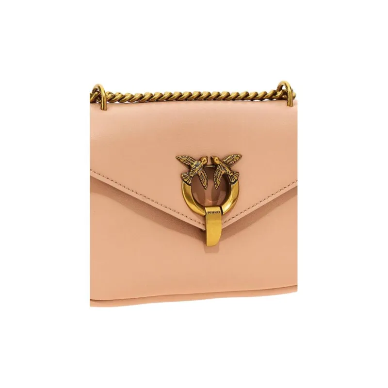 PINKO SIMPLY Calfskin Shoulder Bag, Crossbody Bag Women's Pink-3