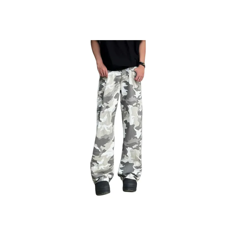 Menglaini Jeans Unisex Gray White Camouflage-0