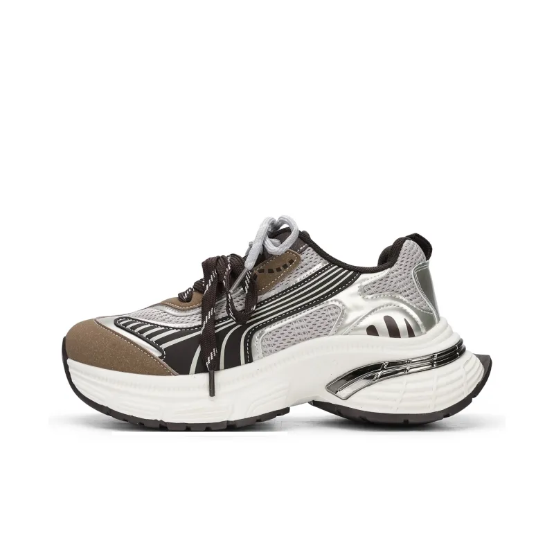 La Chapelle Anti Slip Wear Resistant Low Top Chunky Sneakers Women's Brown-0