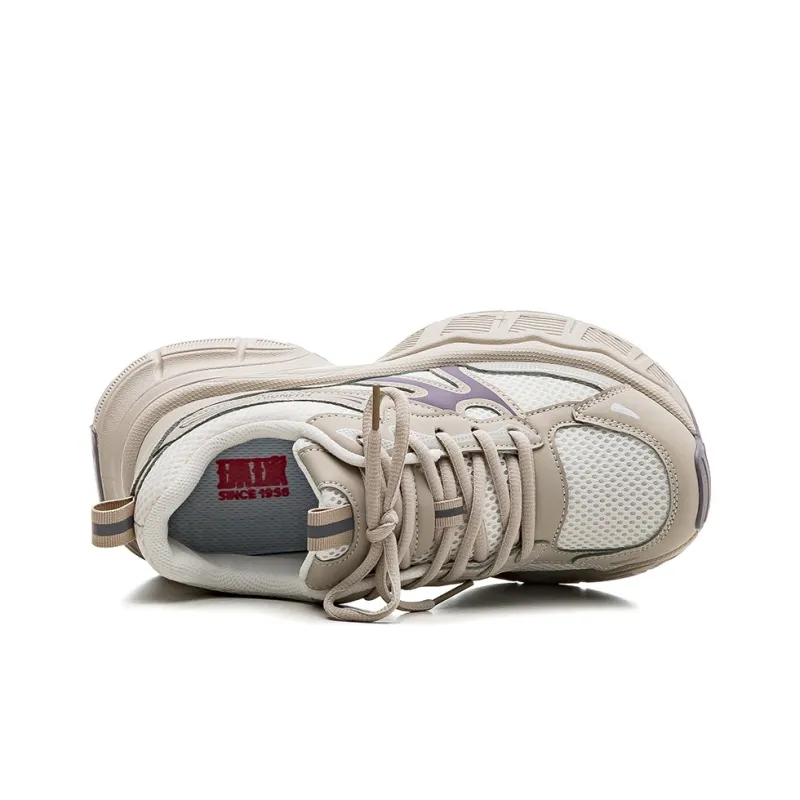 HUANQIU Cushioning, Abrasion Resistant, Height Increasing Low Top Chunky Sneakers Women's Beige Purple-2