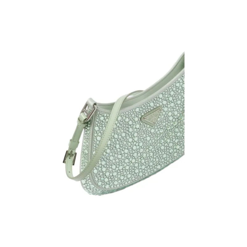 PRADA Cleo Satin Bag With Appliques Aqua-2