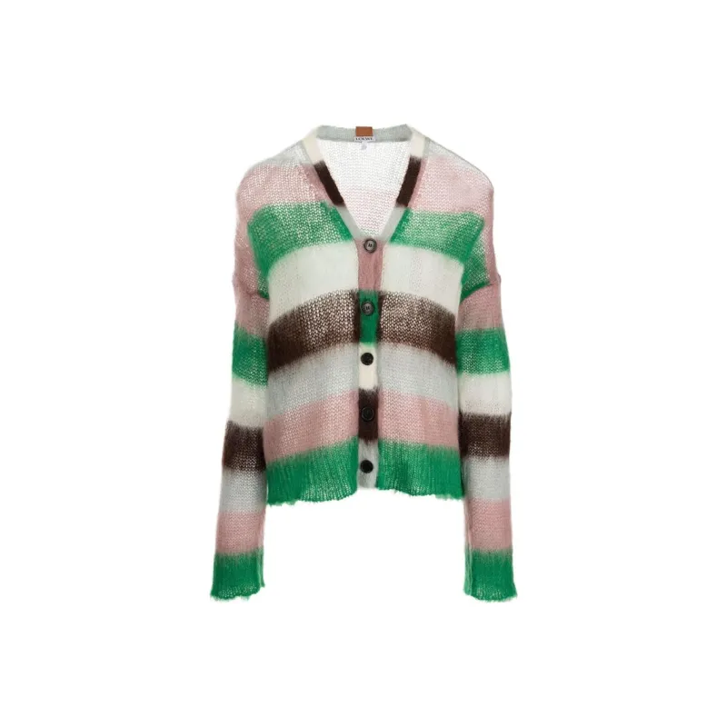 LOEWE Stripe Mohair Cardigan 'Green/Pink'-0