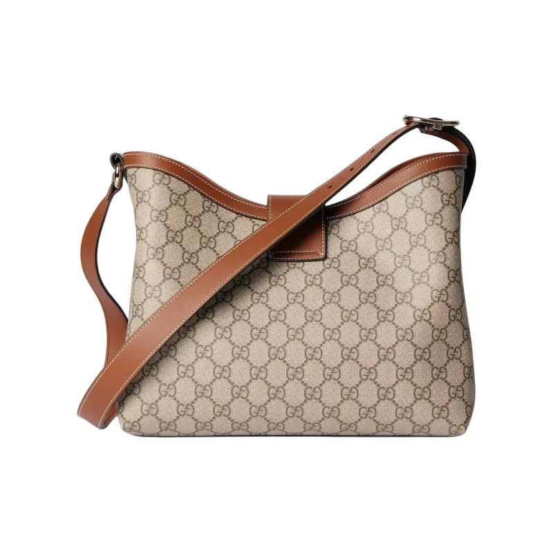 GUCCI Padlock Fabric Shoulder Bag Medium Size Women's Beige & Dark Brown-3