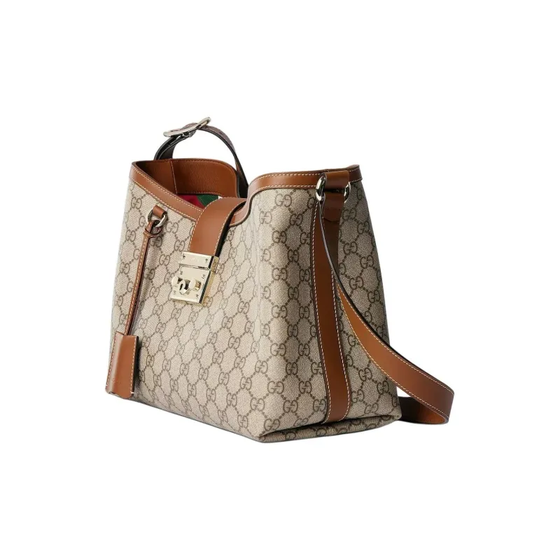 GUCCI Padlock Fabric Shoulder Bag Medium Size Women's Beige & Dark Brown-1