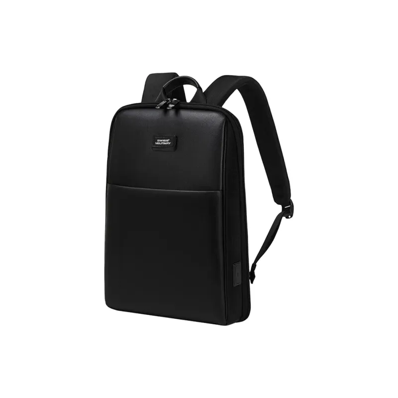 SWISS MILITARY Composite Fabric With Microfiber Synthetic Leather Backpack Men's Black-1
