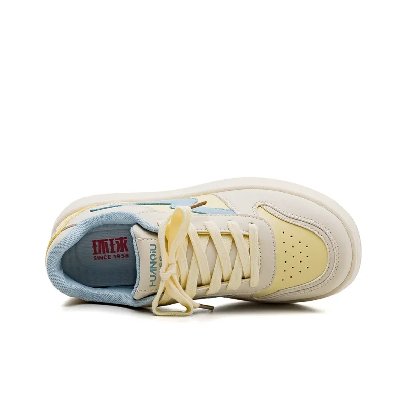 HUANQIU Abrasion Resistant, Lightweight, And Breathable Low Top Skateboard Shoes Women's Yellow Blue-2