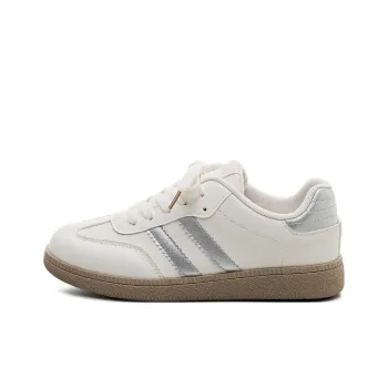 HUANQIU Slip Resistant Waterproof Abrasion Resistant Low Top Skateboard Shoes Women's Beige Silver