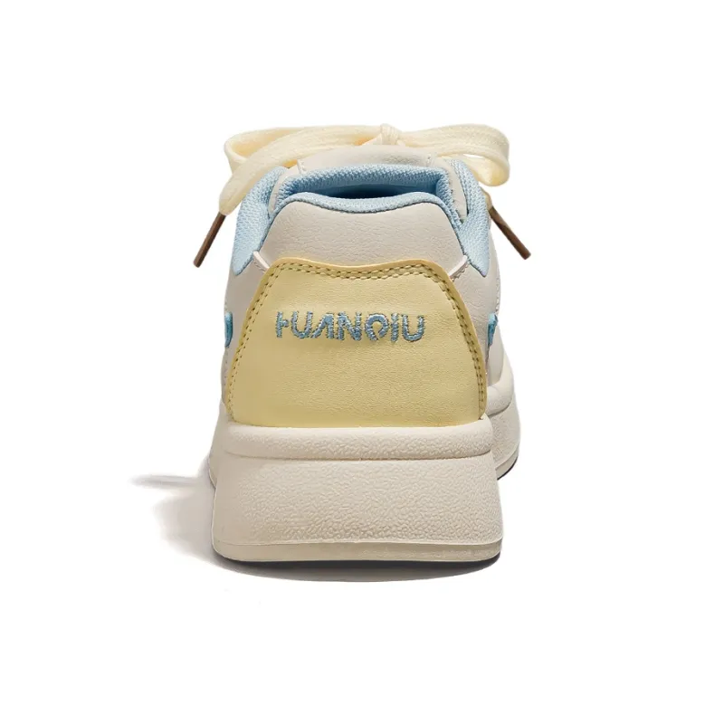 HUANQIU Abrasion Resistant, Lightweight, And Breathable Low Top Skateboard Shoes Women's Yellow Blue-3