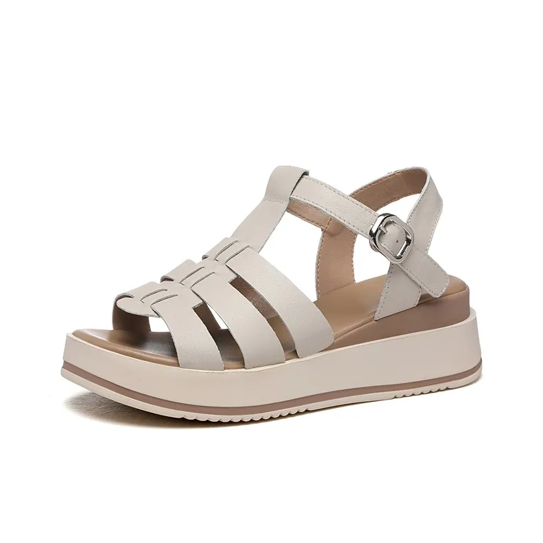 Golden Silk Rabbit Roman Sandals 5cm Women's-7