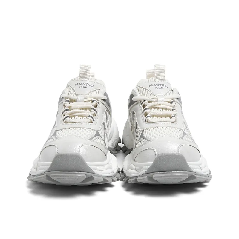 HUANQIU Anti Slip Wear Resistant Low Top Chunky Sneakers Women's White Gray-3