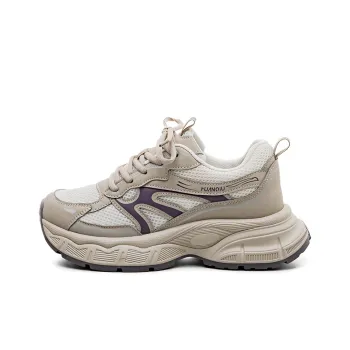 HUANQIU Cushioning, Abrasion Resistant, Height Increasing Low Top Chunky Sneakers Women's Beige Purple