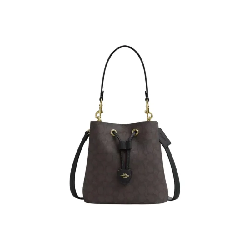 COACH Rowan Leather Handbag Trumpets Women's Coffee-3