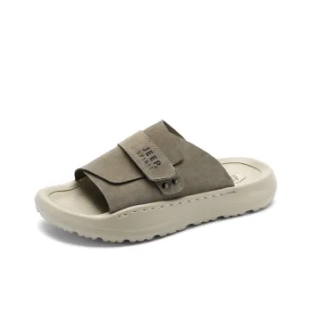 JEEP SPIRIT Quiet Slip Resistant Abrasion Resistant Antibacterial Cushioning Slide Slippers Men's Natural Deer