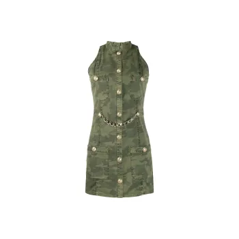 BALMAIN Sleeveless Camouflage Print Denim Dress