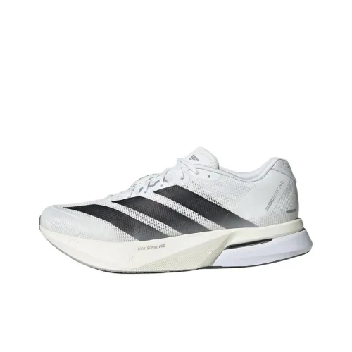 Adidas Adizero Boston 13 Slip Resistant Low Top Running Shoes Men's White Black