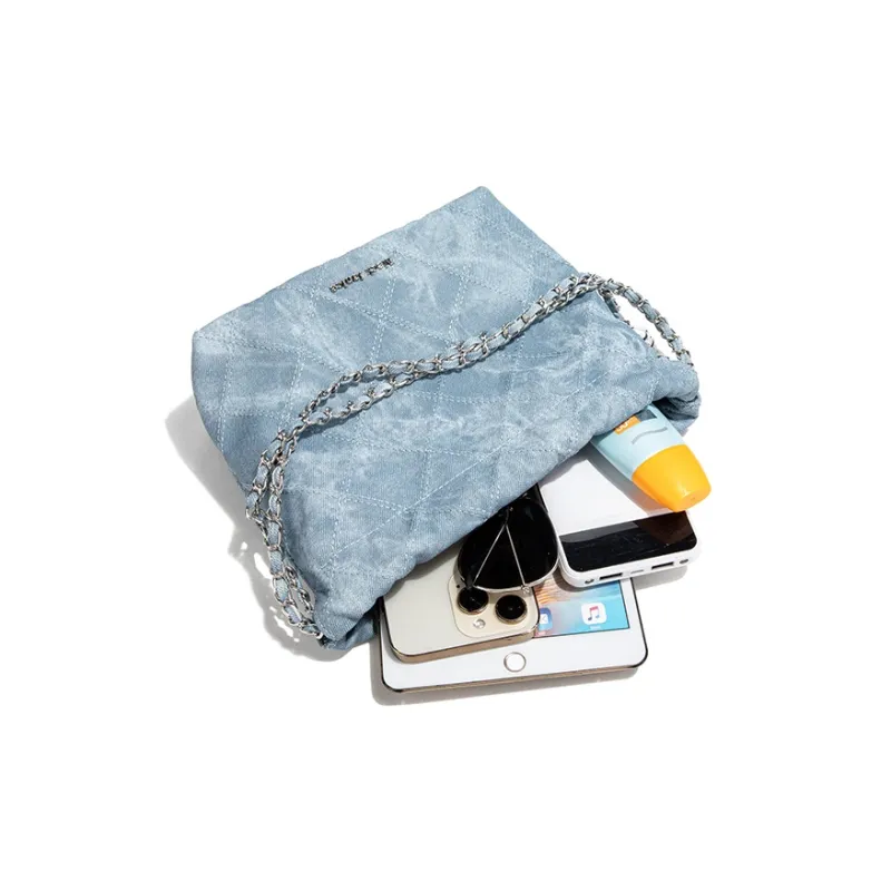 MACKJANICE Synthetic Leather Bucket Bags Crossbody Bag, Shoulder Bag Women's Denim Blue-5
