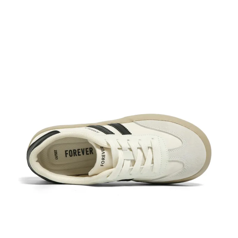 FOREVER 21 Anti Slip Wear Resistant Low Top Skateboard Shoes Women's Beige Black-4